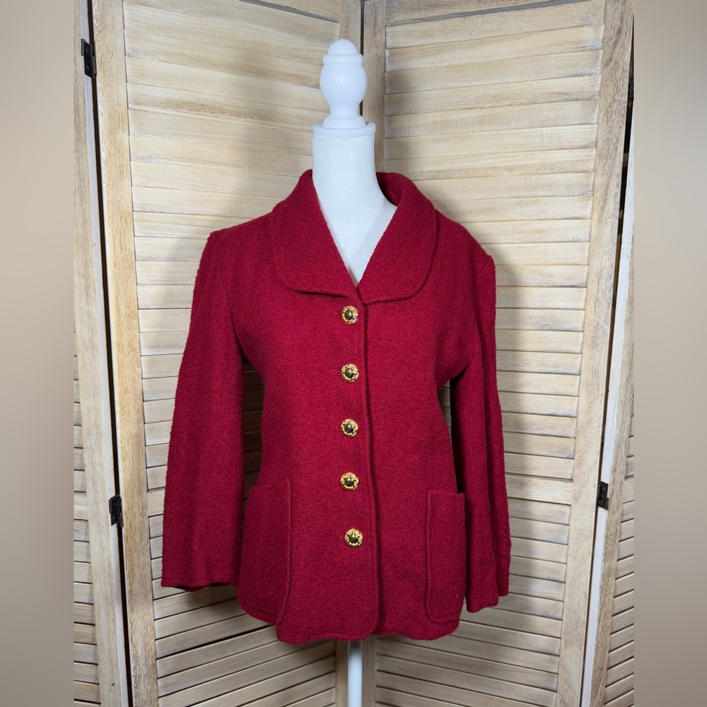 Vintage French Elegant Red Women's wool-blend Jacket